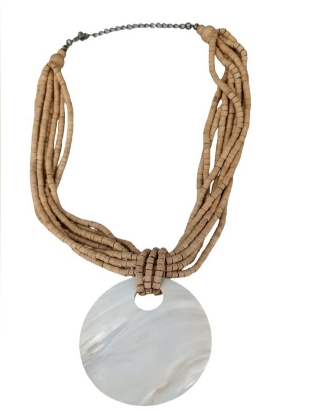 Multi-Strand Seed Bead Necklace Choker Mother-of-Pearl Pendant Ethnic Tribal